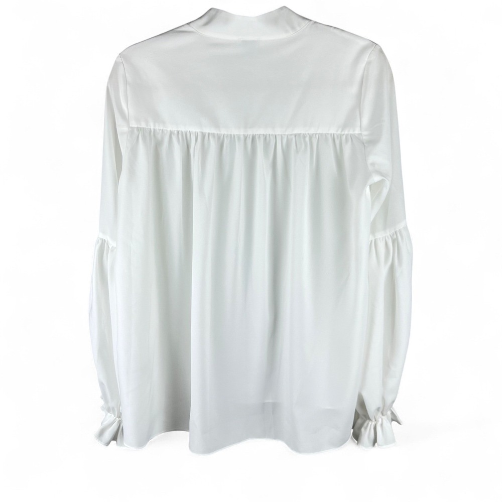 Haute Hippie White Balloon Sleeve Tie Neck Ruffle Blouse Size M - Picture 3 of 8